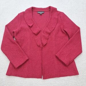 Monterey Bay Cardigan Womens Medium Magenta 100% Boiled Wool Ruffle Shawl Collar